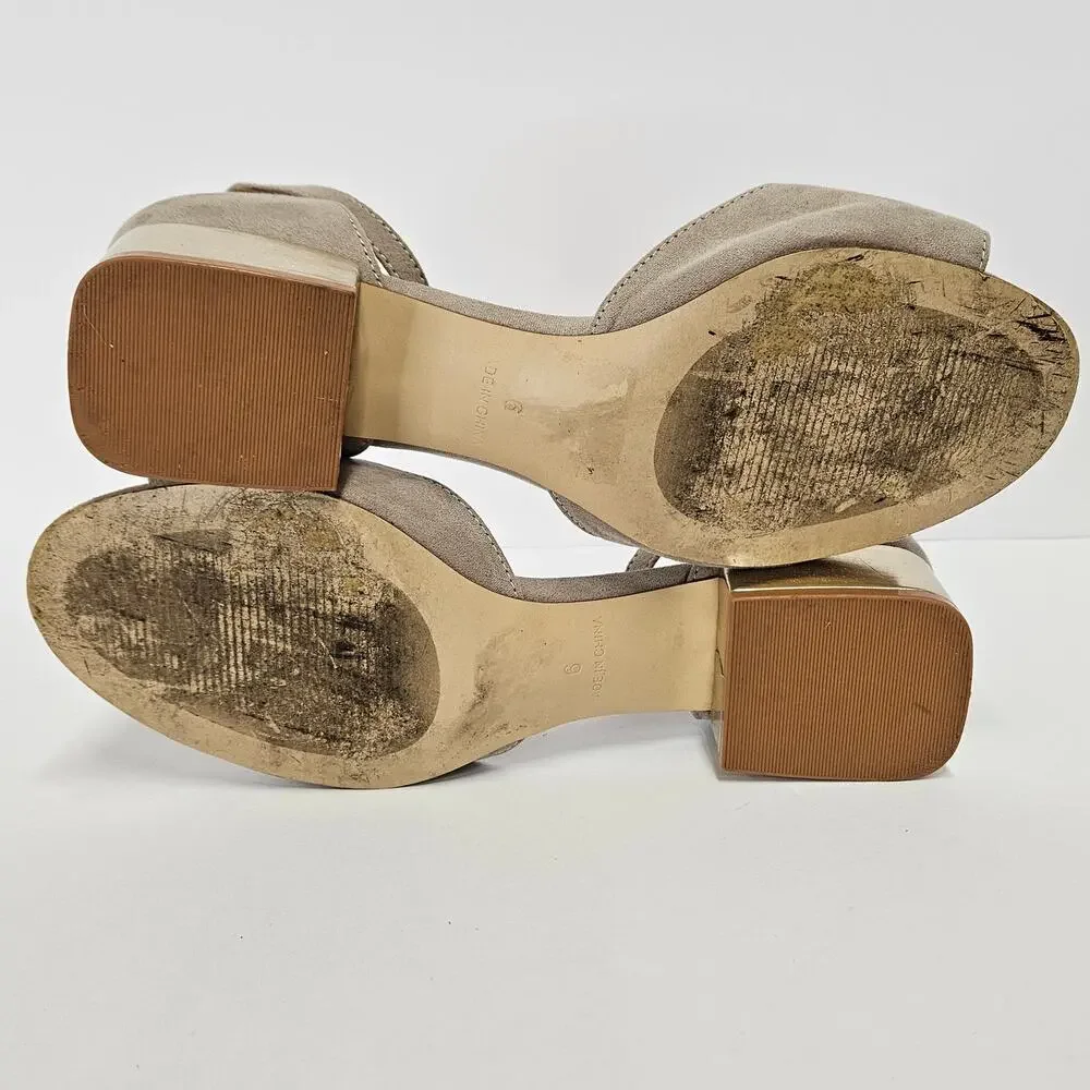 KAARI BLUE Danni Taupe Suede Block‎ Heel Ankle Strap Sandals Size 6